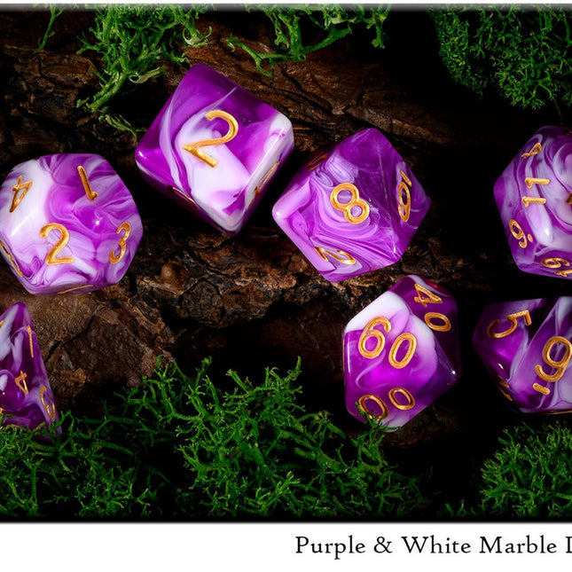 Purple & White Marble Dice Set