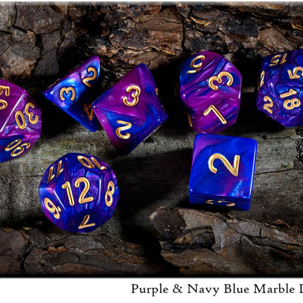 Purple & Navy Blue Marble Dice Set