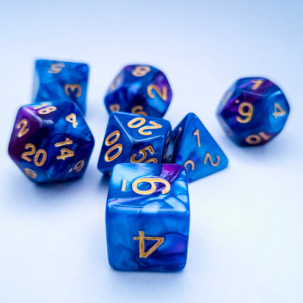 Azure & Purple Marble Dice Set