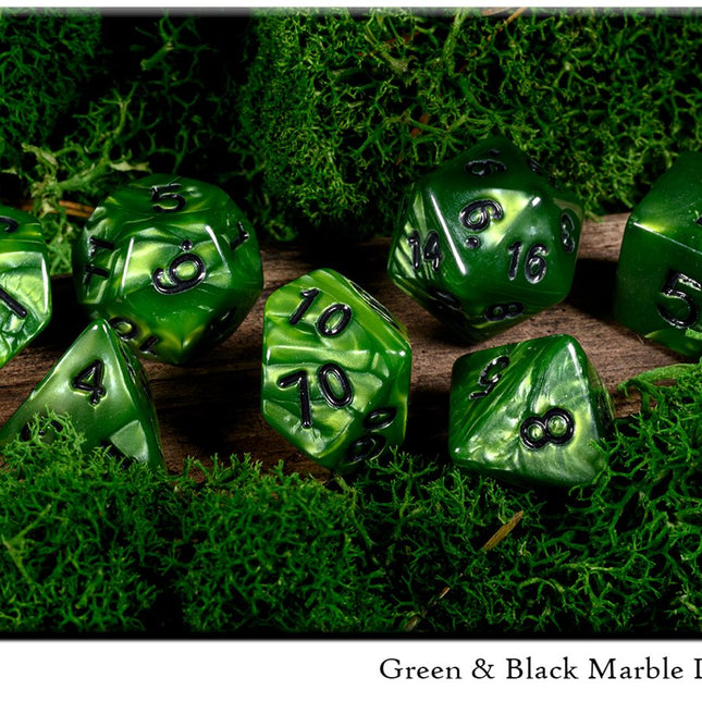 Green & Black Marble Dice Set