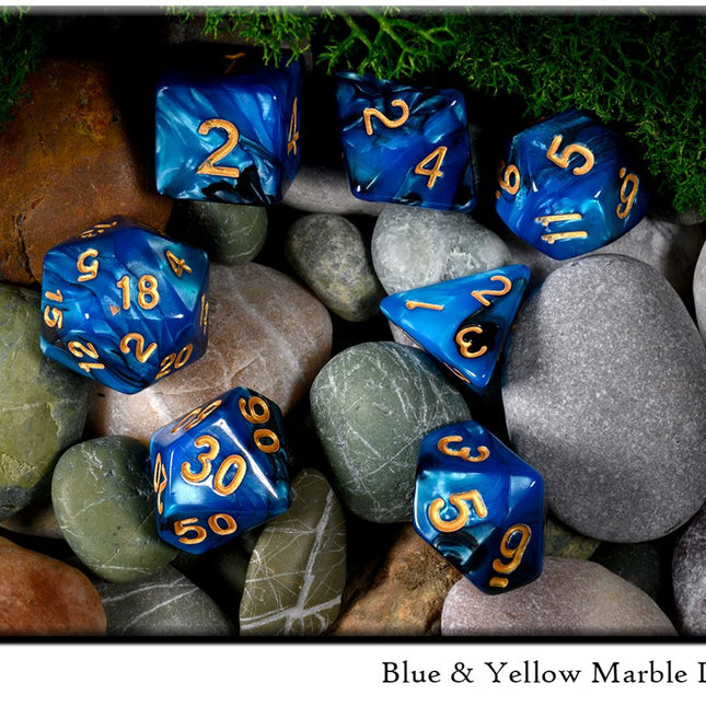 Blue & Yellow Marble Dice Set