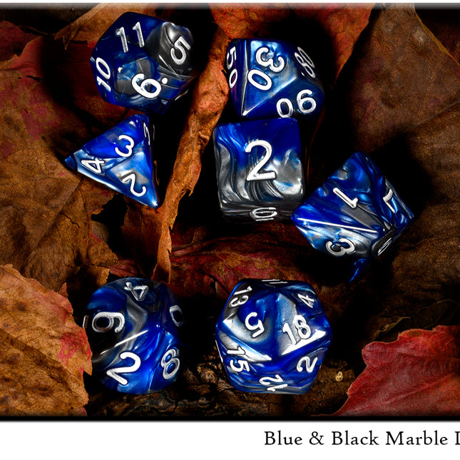 Blue & Black Marble Dice Set