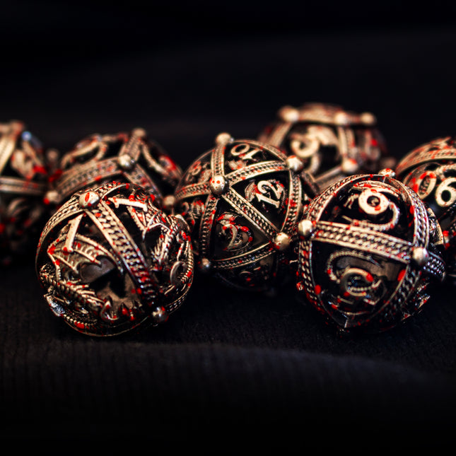Hollow Bloody Dragon- Silver Metal Dice RPG Set