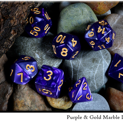 Purple & Gold Marble Dice Set